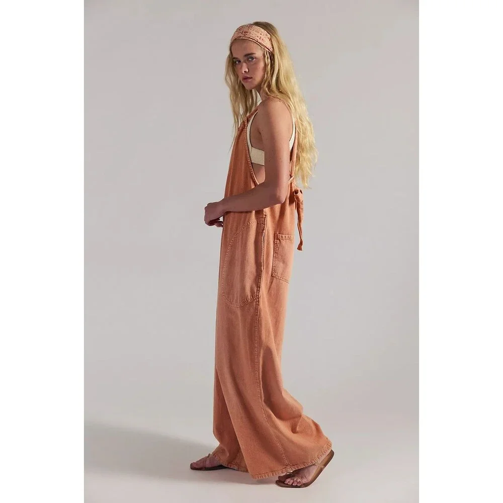Free People We The Free Freebird Jumpsuit Dress Wide Leg Cotton Boho S 288977